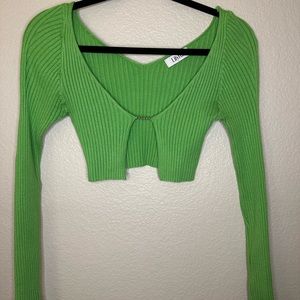 Cropped Chain Open Front Green Sweater